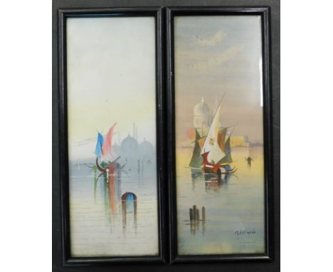 M Pellazzi (20thC). Lake scenes with sailing boats, watercolour - pair, signed, 27cm x 10cm.