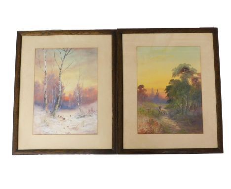 J H Bull. Woodland landscape, watercolour - pair, signed, 37.5cm x 27cm.