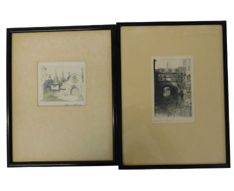 Edward J Cherry (19thC/20thC). Glory Hole Lincoln, artist signed etching, 16cm x 10cm, and another, Arch-way (2).