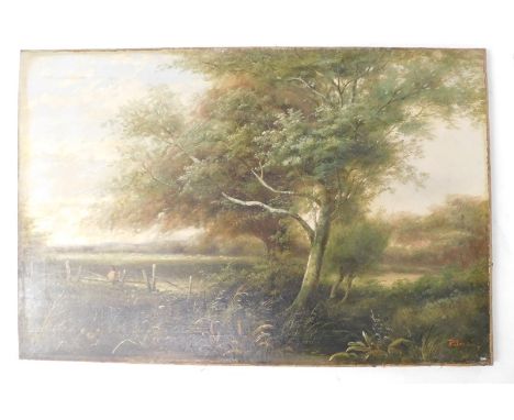 R Ses? (19thC/20thC). Woodland landscape, oil on canvas, indistinctly signed, 40cm x 60cm.
