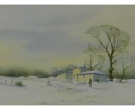 G A Mitchell (b.1956). Winter landscape, watercolour, signed and dated (19)90, 25cm x 35cm.Label verso Gadsby's Leicester.