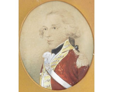 19thC School. Portrait miniature of a military gentleman, watercolour, 14cm x 11.5cm.