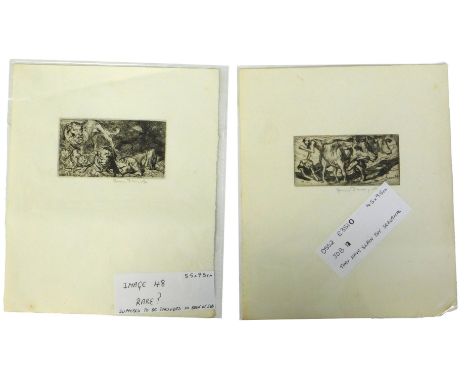 Frank William Brangwyn (1867-1956).  They have slain thy servant, artist signed etching, 22cm x 19cm, and another, Lions (2).