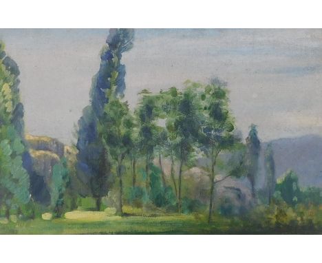 Early 20thC School. Woodland landscape, oil on board, 19cm x 28.5cm.