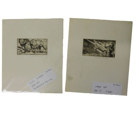 Frank William Brangwyn (1867-1956).  The roaming of the lions, artist signed etching, 22cm x 19cm, and another, Then the Lord