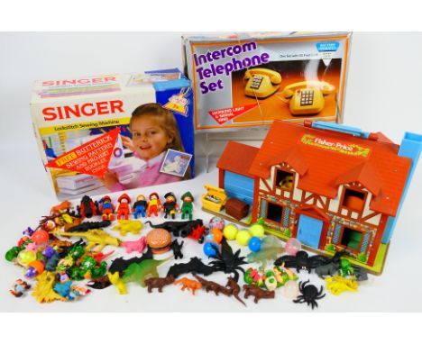 A mixed lot of boxed and unboxed vintage toys. Lot includes an unboxed Fisher Price Little People Play Family House; a boxed 