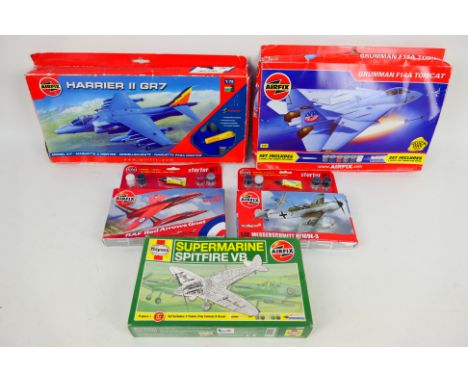 Airfix - Five boxed plastic model military aircraft kits in 1:72 scale. Lot includes Airfix Haynes Supermarine Spitfire VB; R