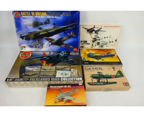 Airfix - Tamiya - Revell - Fujimi - Humbrol - Five boxed plastic model military aircraft kits predominately in 1:72 scale. Lo