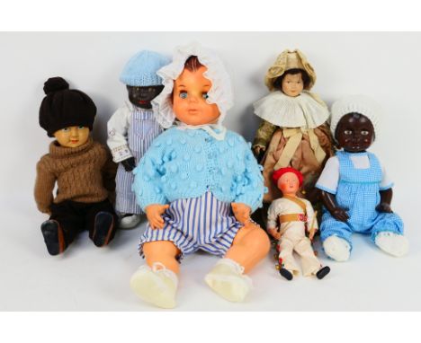 Petitcollin - Five vintage dolls in plastic and vinyl in a variety of sizes by Petitcollin. Lot includes a 24" vinyl baby dol