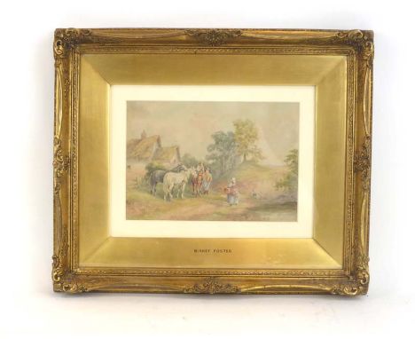 Attributed to Myles Birket Foster, R.W.S. (1825-1899),A country scene with cottage and horses,bears monogram,watercolour,17 x