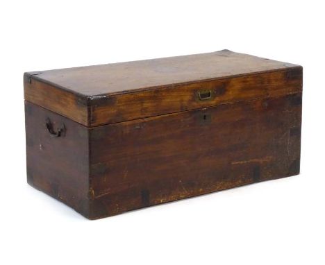 A 19th century mahogany campaign-type trunk with brass mounts and handles and a teak lined interior, w. 89 cm