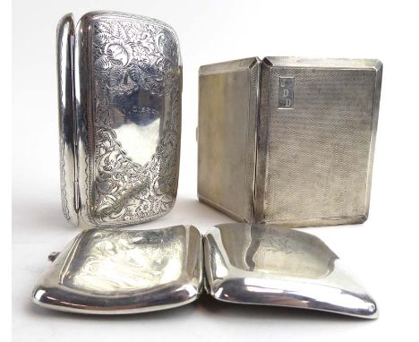 A silver, parcel gilt and florally engraved cigar case of cushioned rectangular form, maker HD, Birmingham 1900, together wit
