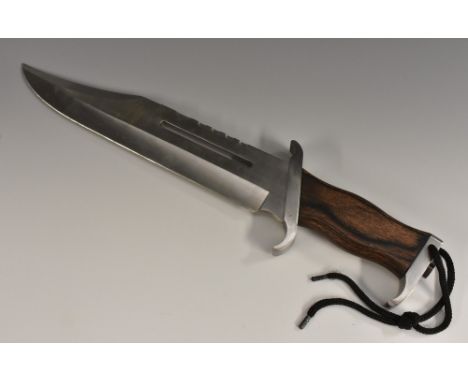 A movie replica hunting knife, the 33cm blade etched Rambo III, hardwood grip, 45.5cm long