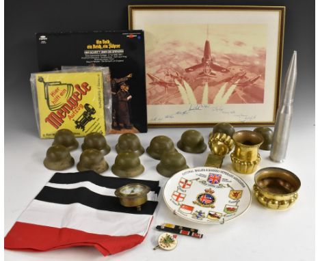 World War II Third Reich Nazi German Interest - a  Hitler Youth enamel badge; Vinyl records, LP's of Adolf Hitler's speeches;