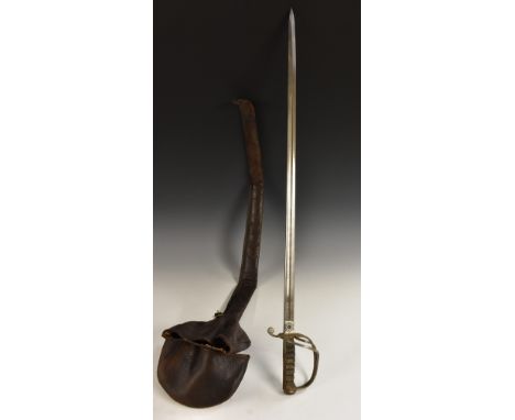 An 1821 pattern Light Cavalry officer's sword, by Mole of Birmingham, 89cm etched single fullered blade, leather foul weather
