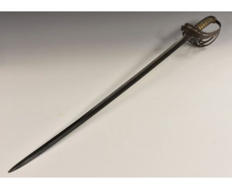 A Victorian Rifle Regiment officer's sword, 83cm straight fullered blade, Gothic hilt with Bugle insignia, wire-bound shagree