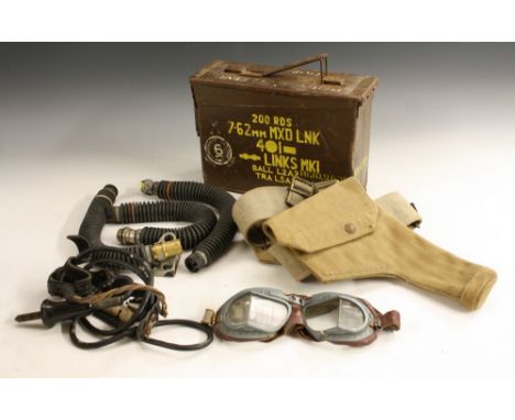 Militaria - World War Two - a British Army infantryman's canvas belt with pistol holster; an ammunition box, 200 Rds 7.62mm M