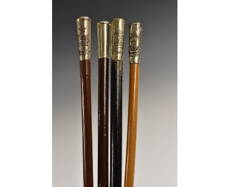 A World War I swagger stick, The Worcester Regiment, 69cm long; others, Notts &amp; Derby, Somerset Light Infantry; another, 