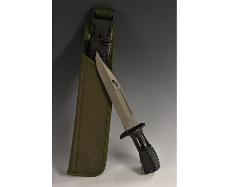 A British Army SA80 rifle bayonet, plastic sheath with olive drab frog, dated 1991