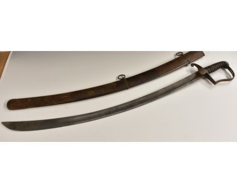 A 1796 pattern light cavalry sword, 82cm curved blade with traces of etched decoration, named R Holden, and marked Warranted 