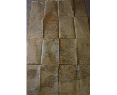 Militaria - RAF - a large World War II 'Ten Mile Map of Great Britain, Civil Air Edition' ordnance survey map, linen backed 