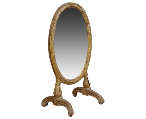 Late 18th century French Rococo giltwood and gesso fire screen, oval form, carved with acanthus supports and scrolled feet, H
