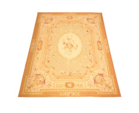Large Aubusson needlework rug carpet, traditional floral design, retailed by 'London House Rugs' Boston Spa, 305cm x 235cm   