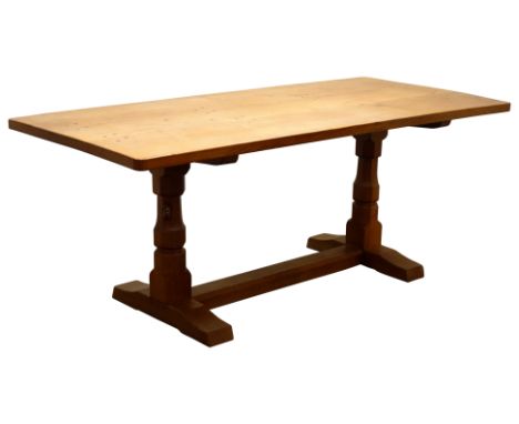 'Mouseman' rectangular oak refectory dining table with adzed dowelled top, circa 1960s, by Robert Thompson of Kilburn, 183cm 