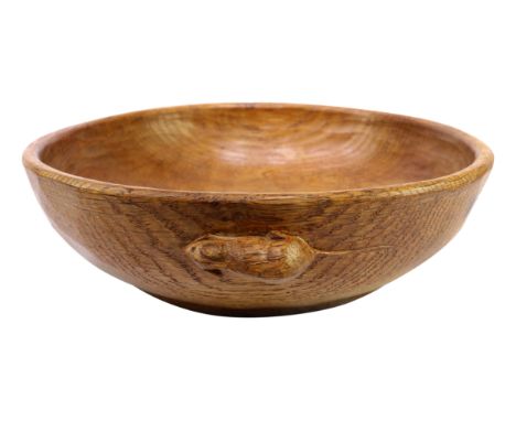 'Mouseman' adzed oak fruit bowl, by Robert Thompson of Kilburn, D24cm   Condition Report   Click here for further images, con