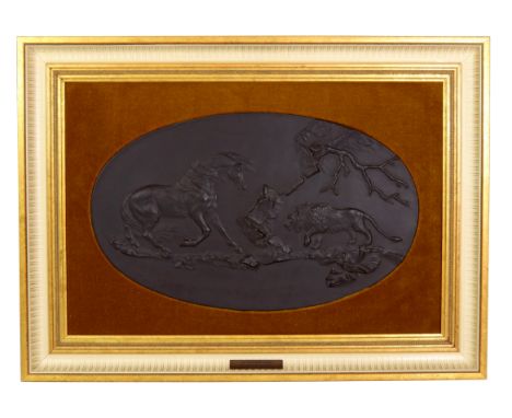 Wedgwood black basalt oval plaque titled 'The Frightened Horse' after George Stubbs, limited edition 56/250 in original frame