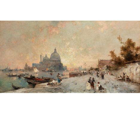 Franz Richard Unterberger, 1838 Innsbruck – 1902 NeuillyVenedig, Sonnenuntergang über der Basilika Santa Maria della SaluteÖl