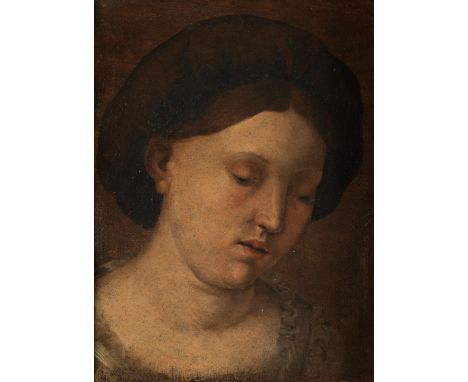 Lombardischer Maler des 16./ 17. JahrhundertsPortrait einer jungen DameÖl auf Papier, auf Leinwand.29 x 22 cm.Verso auf dem K