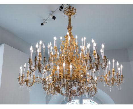 Imposanter Deckenlüster mit plastischem GreifendekorHöhe: 240 cm. Durchmesser: 200 cm.Wohl Wien, um 1840.Zinkguss, Holz, gesc