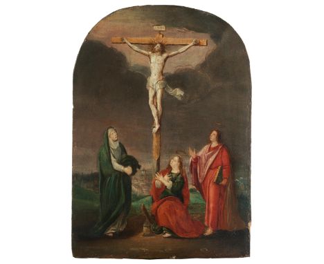 Meister der flämischen Schule des 16. JahrhundertsChristus am KreuzÖl auf Eichenholz.20,5 x 15 cm.Verso alter Aufkleber der S