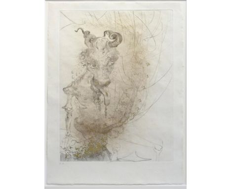 Salvador Dalí, 1904 Figueres – 1989 ebendaTête de Veau (Kalbskopf/ Der Bocksteufel)Original-Radierung auf Japanpapier „Japon 