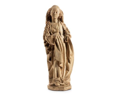 Meister von Landshut, 1475 – 1485, nachweisbarMuseale HeiligenfigurHöhe: 47,5 cm.Rückseitig an der Plinthe wohl alte Sammlung