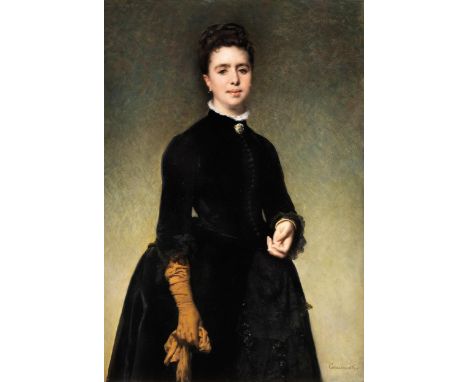 Félix Henri Giacomotti, 1828 – 1909Portrait einer jungen Dame mit braunen HandschuhenÖl auf Leinwand. Doubliert.116 x 81,2 cm