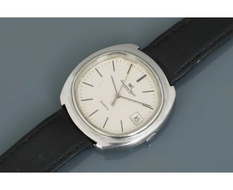 IWC (International Watch Company, Schaffhausen) Armbanduhr der 1970er Jahre kissenförmiges Stahlgehäuse, ca. 40x40mm, silberf