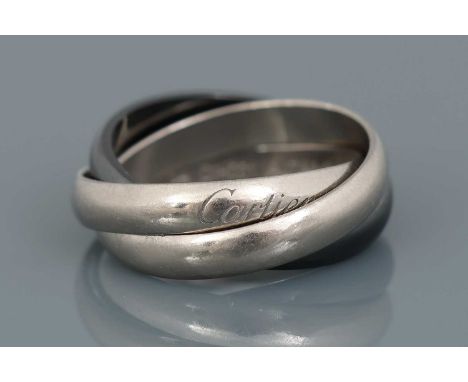 CARTIER Trinity Ring 750er Weißgold und schwarze Keramik, 3 ineinander verschlungene Ringe, Ringgröße ca. 54, Gravur "Cartier