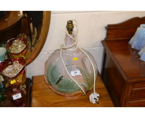 A large Bernard Rooke pottery table lamp decorated with butterflies and insects 