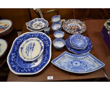 A Copeland Spode "Tower" blue and white meat plate; Italian patterned tea cups; various 19th Century blue and white china etc