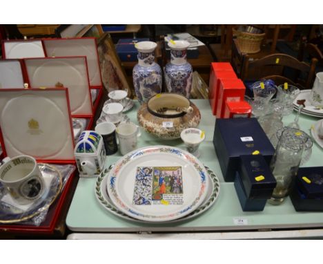 A Japanese Satsuma and silver mounted bowl with matching server; together with a pair of oriental design vases; a Wade teapot