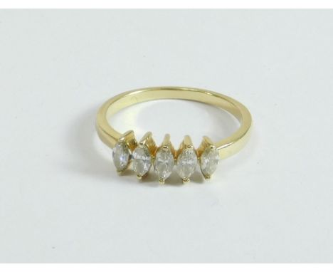 DIAMOND RING. An 18ct. gold five-marquise stones, diamond ring. Size M/N.  Please note that all items in this auction are pre