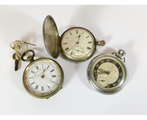 POCKET WATCHES. An early Edwardian silver full hunter pocket watch by Dent of London. London 1901. (Lacks bow). Also, a Swiss