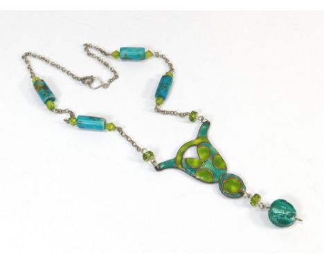 ESTHER PILCHER. An Esther Pilcher copper, enamel & beaded necklace.  Please note that all items in this auction are previousl