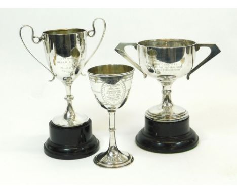 TROPHY CUPS. Three agricultural trophy cups for shows at Marazion, Perran & St. Michael's Mount; Carbis Bay Horse Show & The 