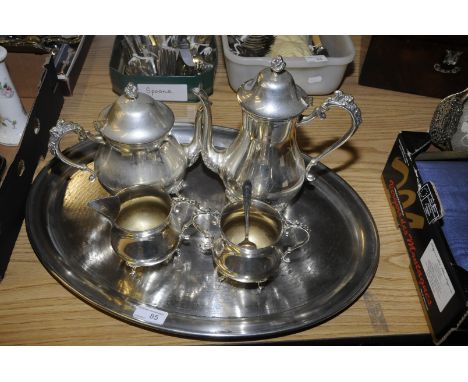 Oval silver plated tray and tea set 