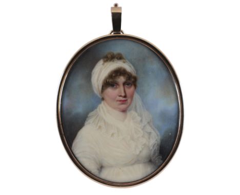 λAlexander Gallaway (Scottish act. 1794-1812) Portrait miniature of Mrs Tomas Pagan in a white dress and headscarf Oval, in a