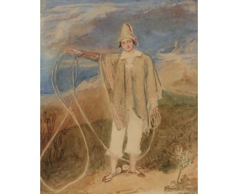 Robert Thomas Stothard (Early 19th Century) Portrait of William Bollaert in Chilean dress Signed and dated 1830, with a label