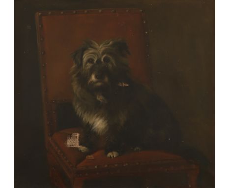 Lucy Waller (1856-1908) Portrait of a terrier on a chair Signed and dated 1886 Oil on canvas 72 x 77cm; 28¼ x 30¼in